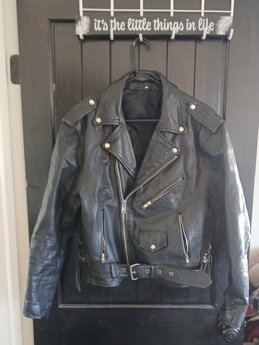 Classic Black Leather Bomber-Style Motorcycle Jacket